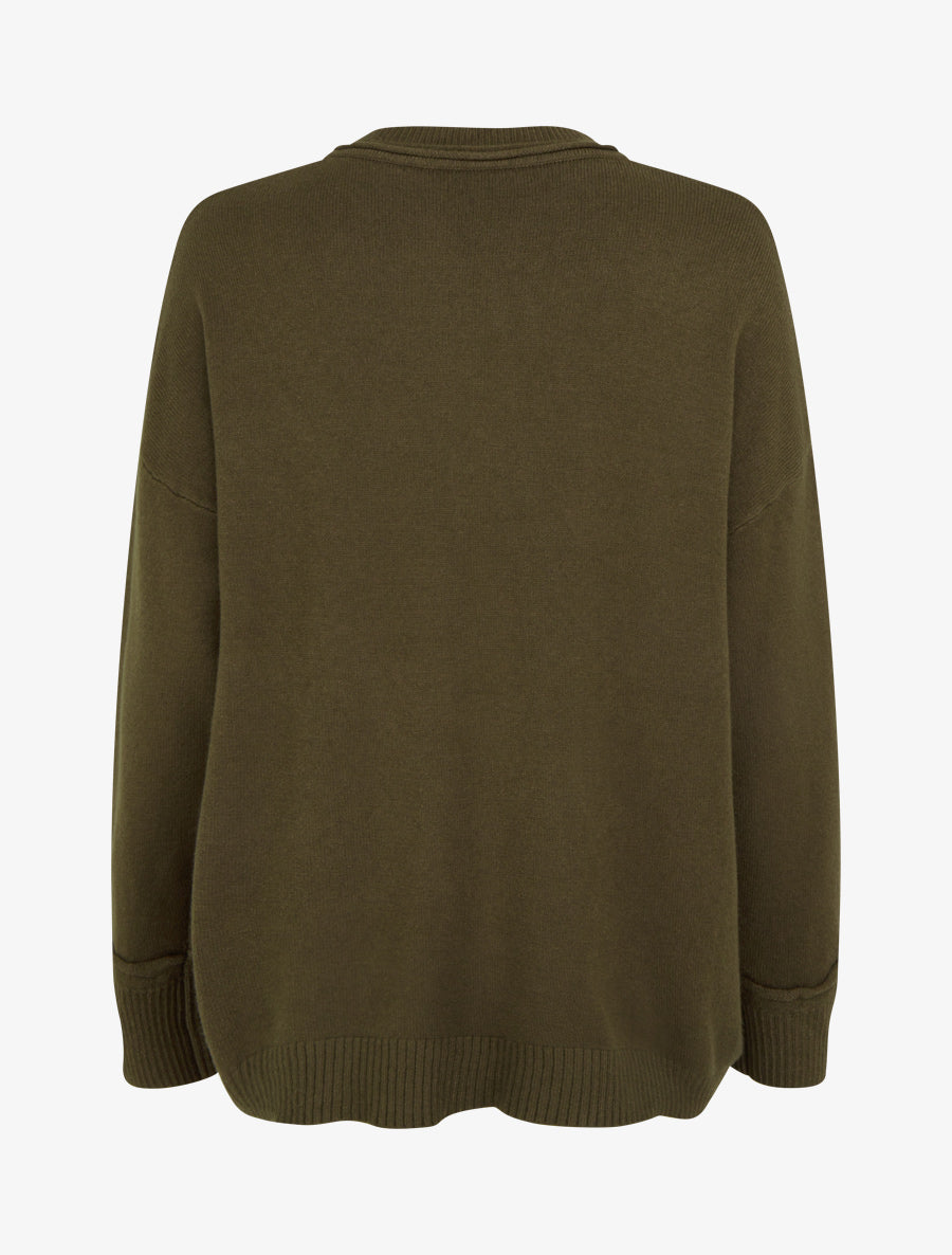 Pull droit uni à bords côtélés - Kaki - 2