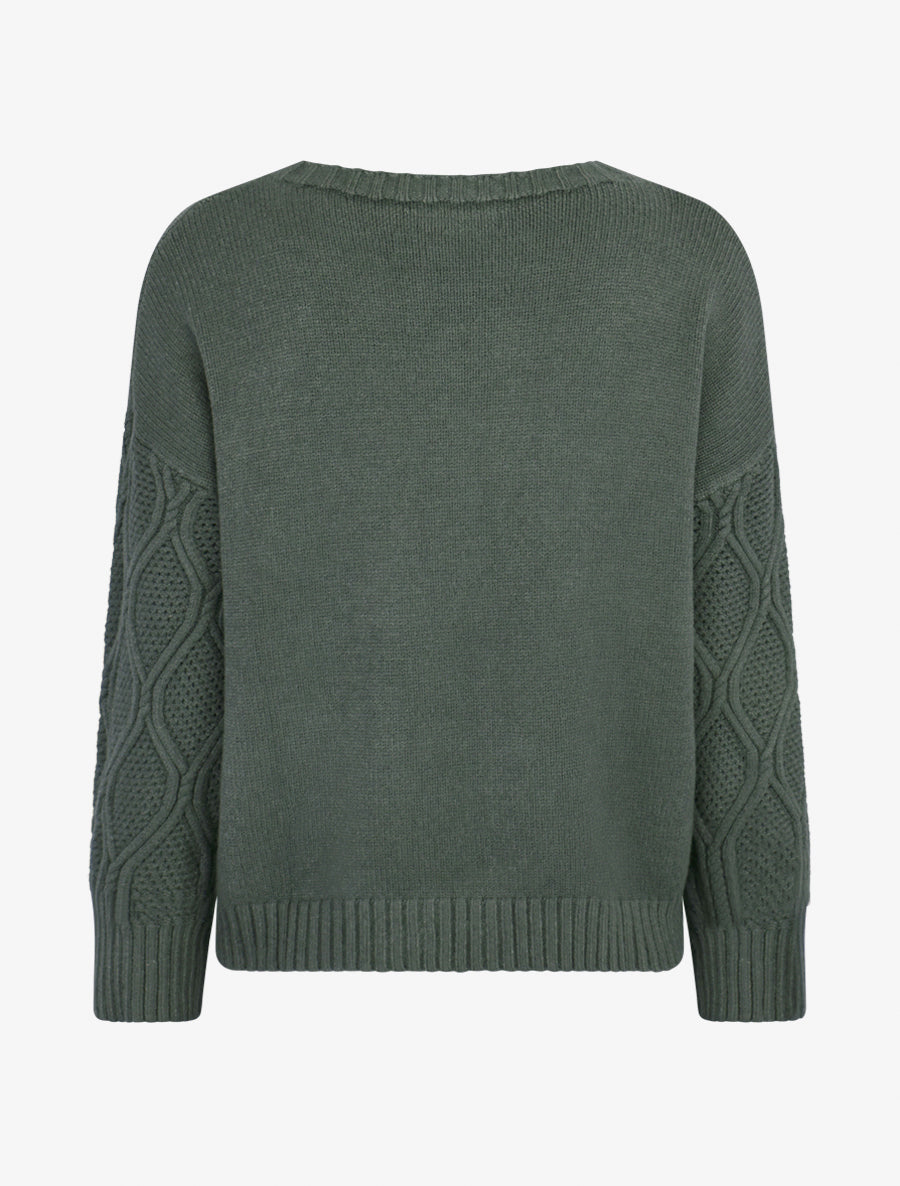 Pull uni à manches ajourées - Vert militaire - 2