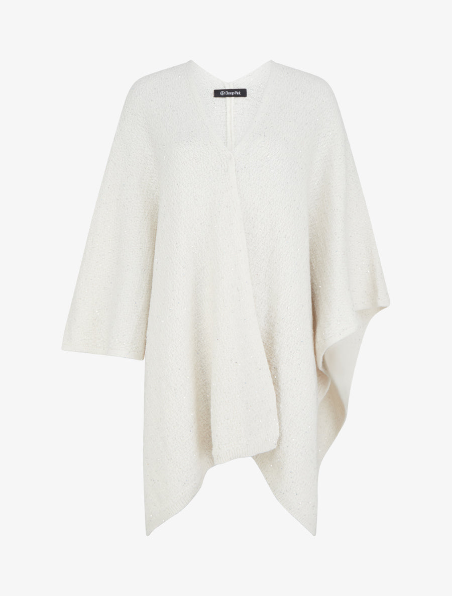 Poncho long uni à sequins - Blanc - 1