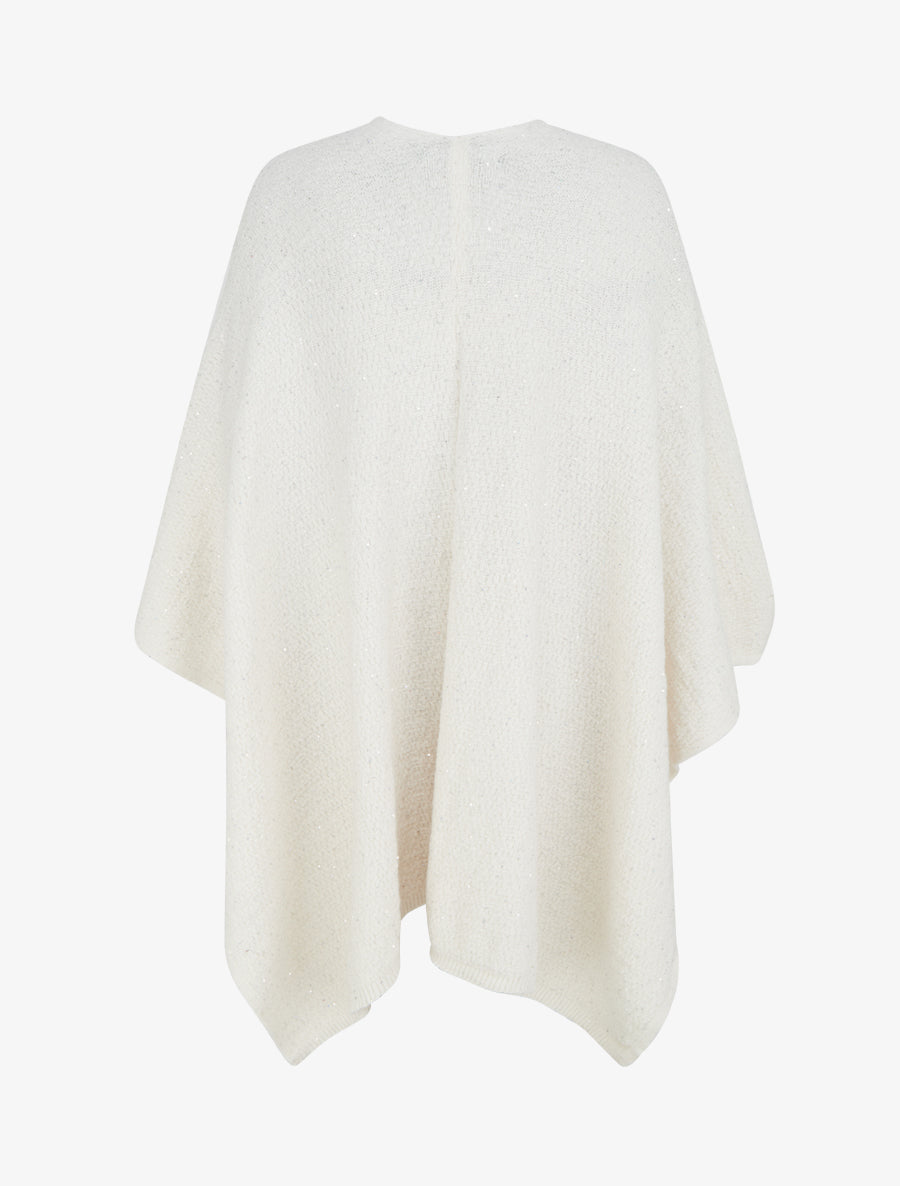 Poncho long uni à sequins - Blanc - 2