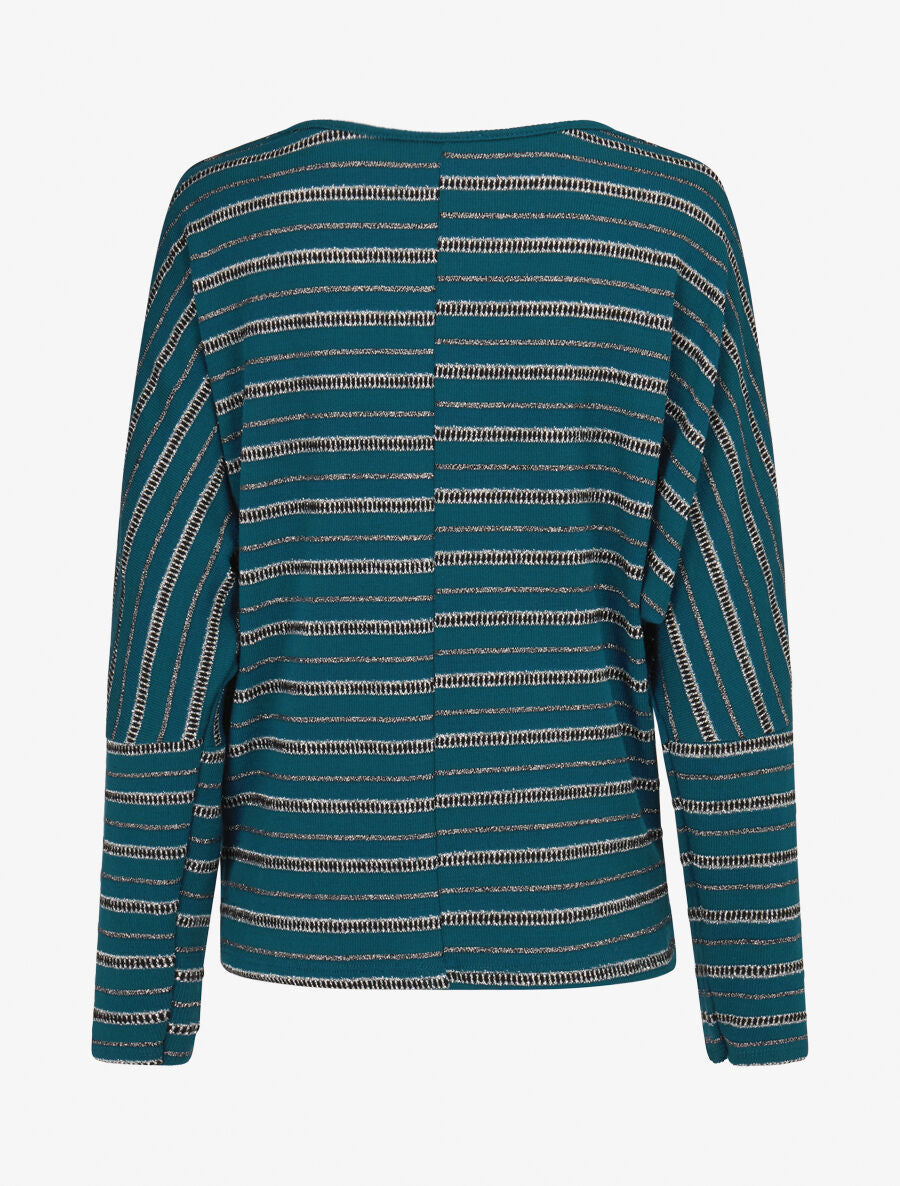 Pull dolman à rayures irisées - Bleu pétrole - 2