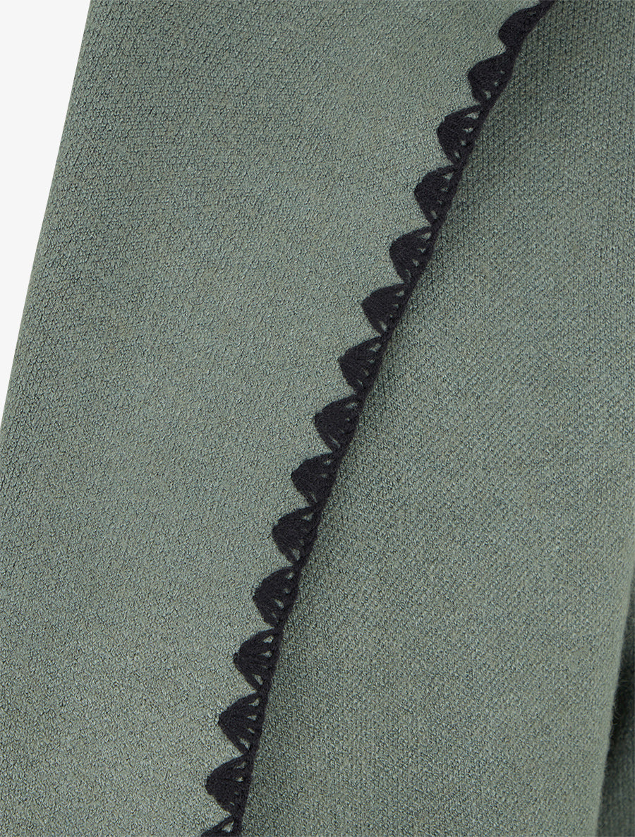 Gilet long à capuche et liseré brodé - Kaki - 3