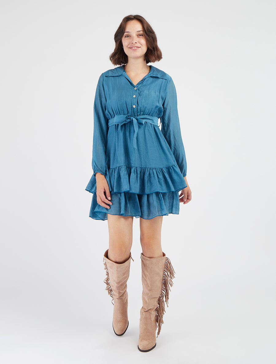 Rüschiges kurzes Kleid - Blau