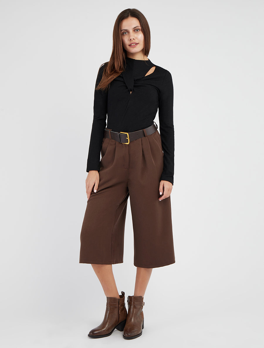 Weite einfarbige Caprihose - Braun