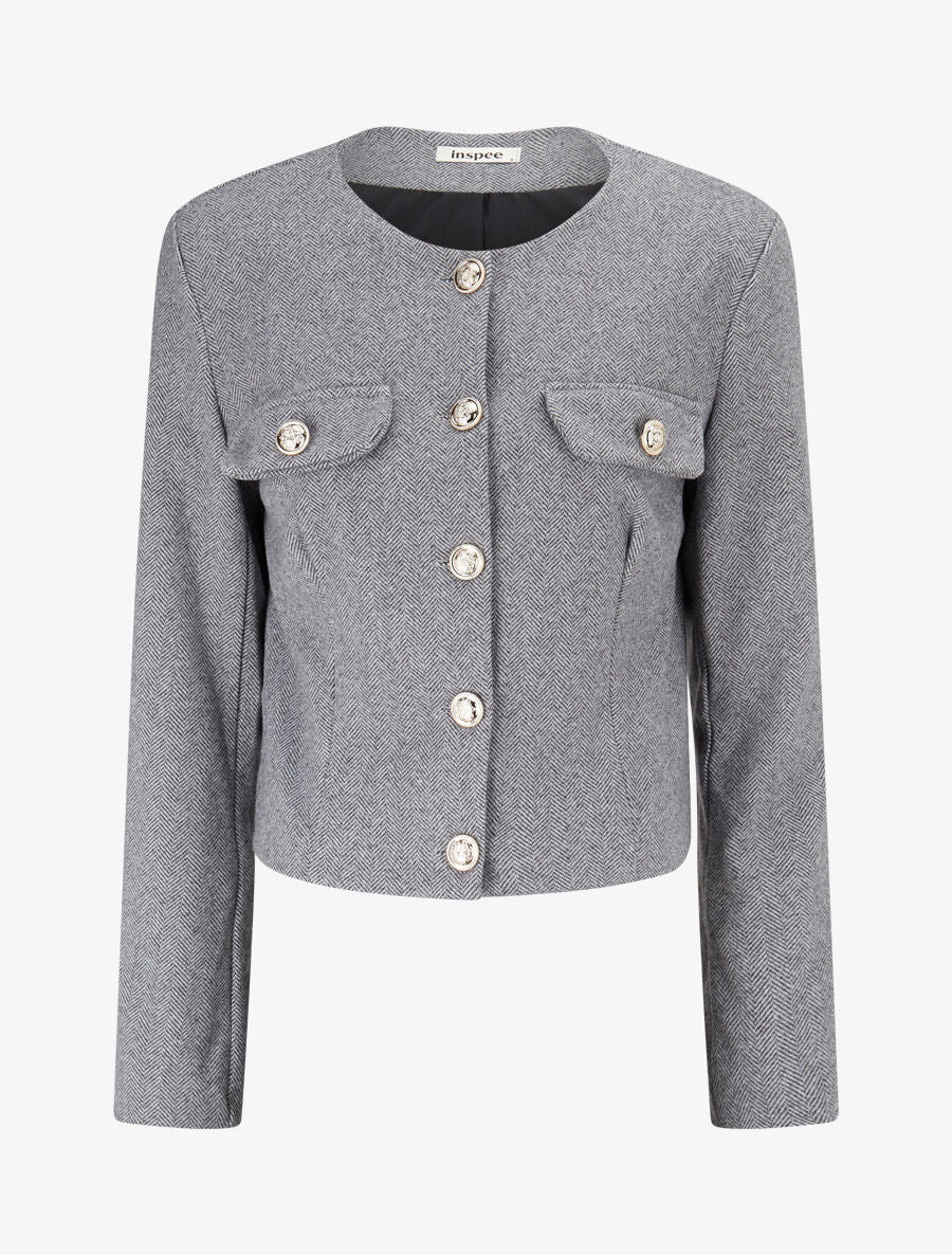 Veste en tweed coupe carrée - Gris - 1