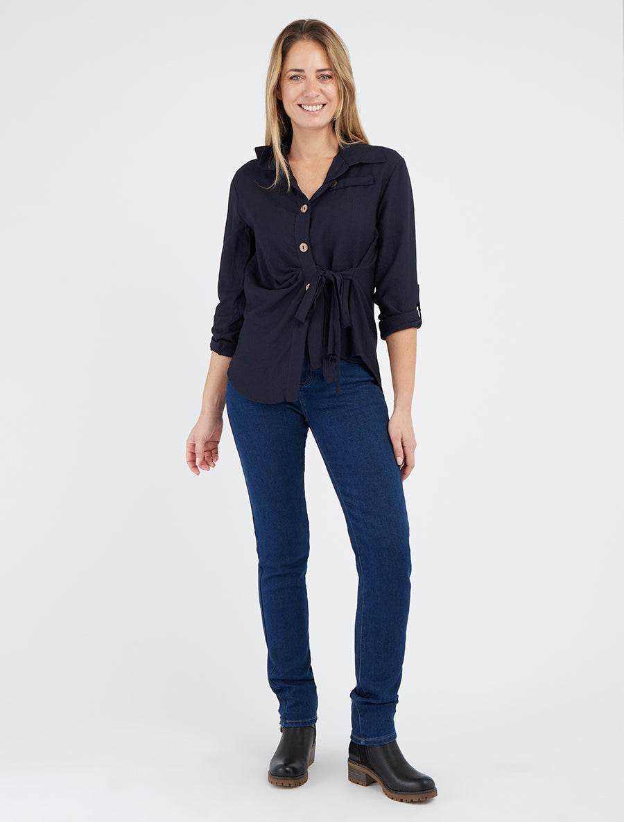 Asymmetrisches Hemd mit Drapierungseffekt - Marine