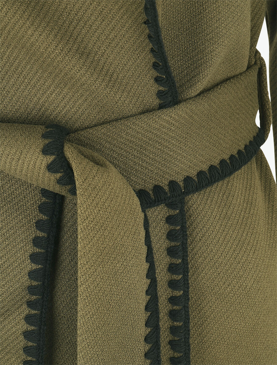 Gilet long à manches longues et détail brodé - Kaki - 3