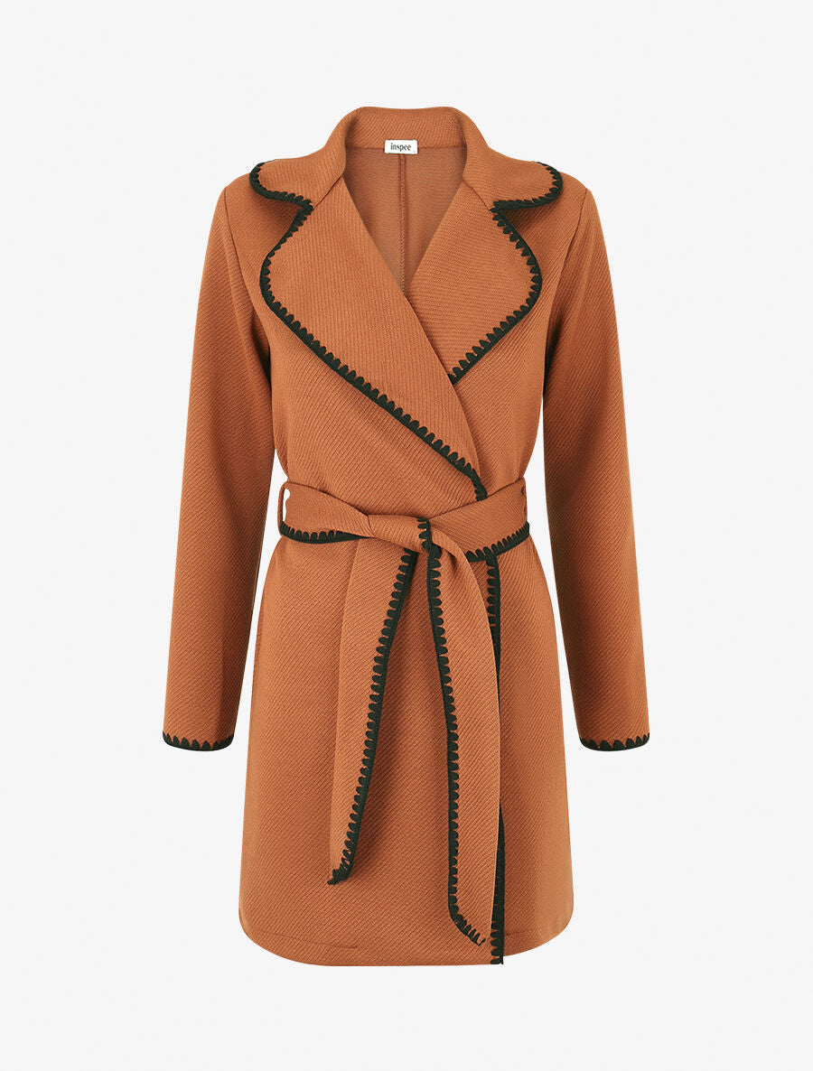 Gilet long à manches longues et détail brodé - Rouille - 5