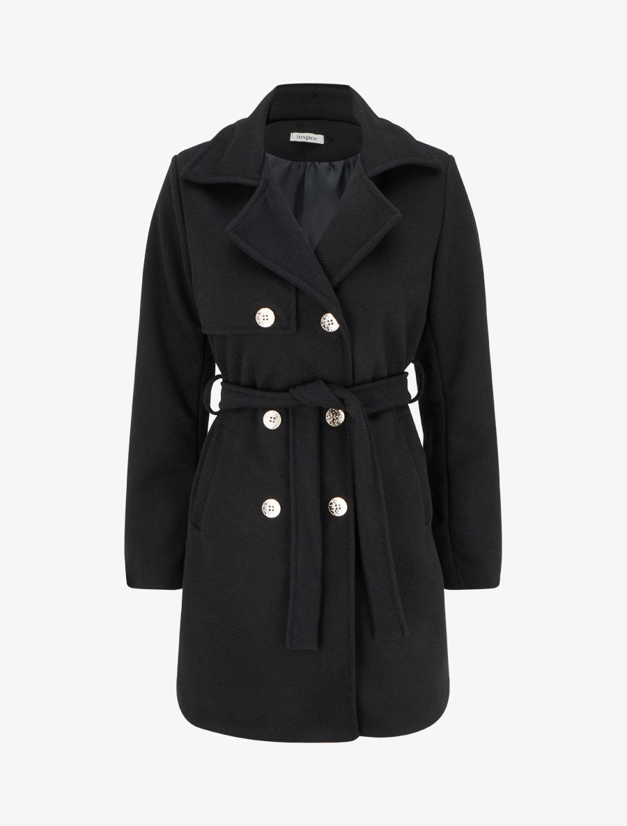 Manteau droit et croisé à boutons - Noir - 1