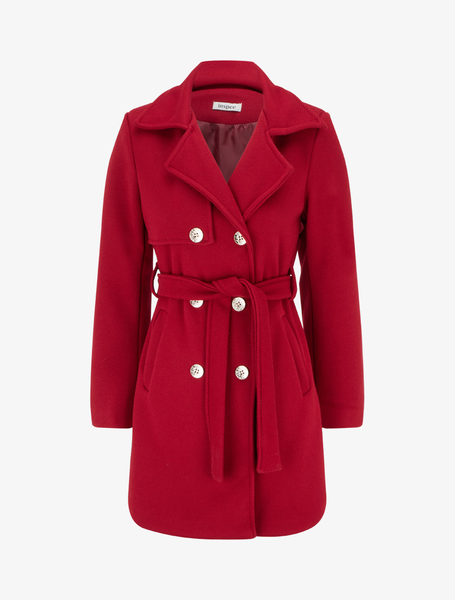 Manteau droit et croisé à boutons - Rouge - 1
