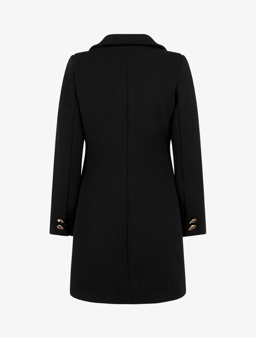 Manteau uni boutonnée à col cranté - Noir - 2