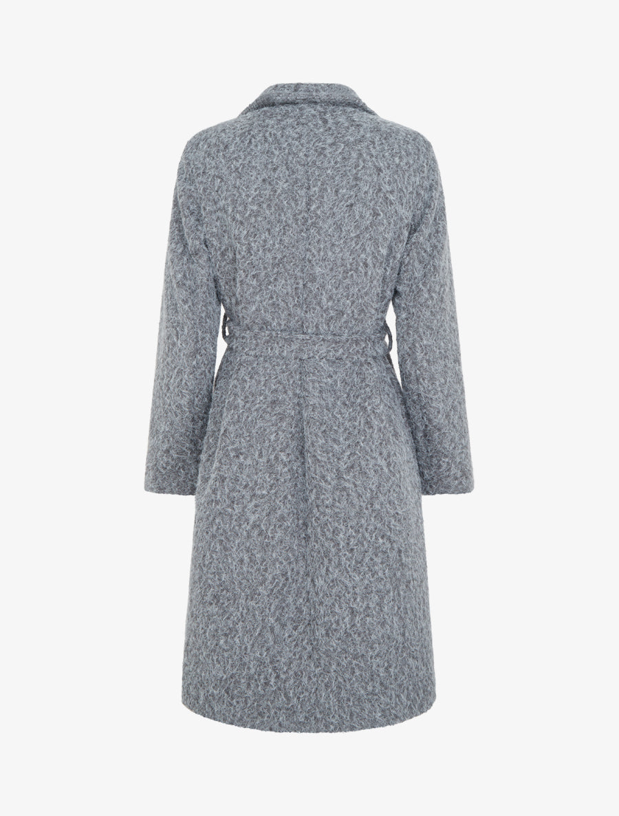 Manteau uni duveteux à col cranté - Gris - 2