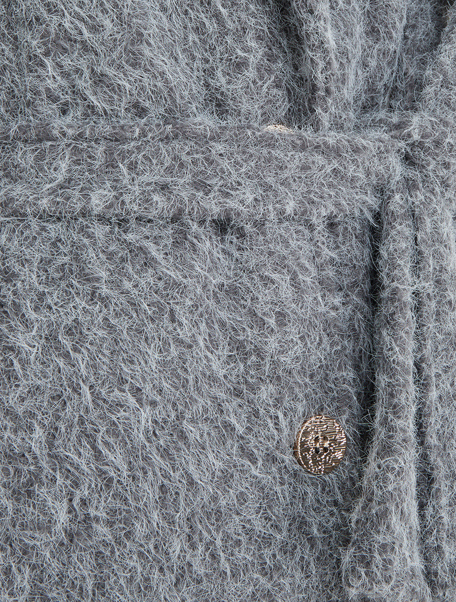 Manteau uni duveteux à col cranté - Gris - 3