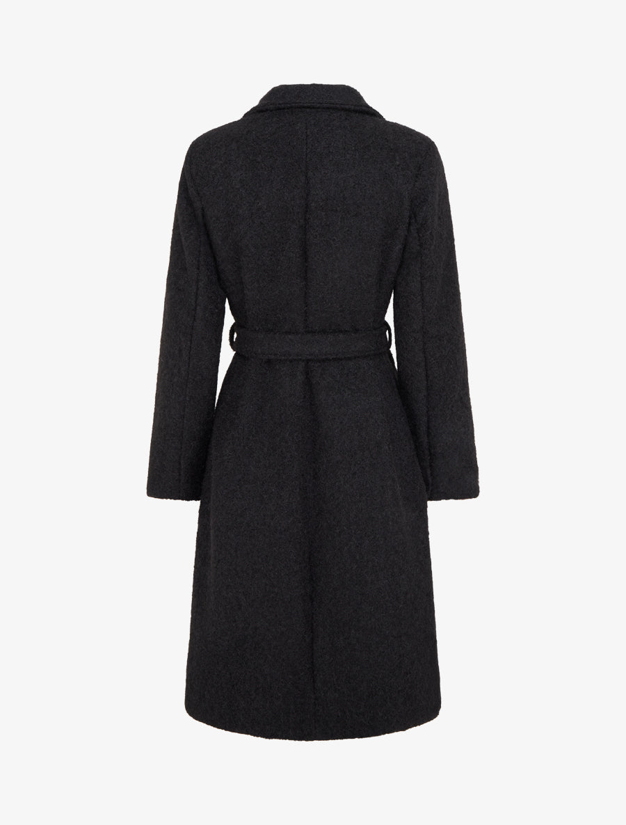 Manteau uni duveteux à col cranté - Noir - 2