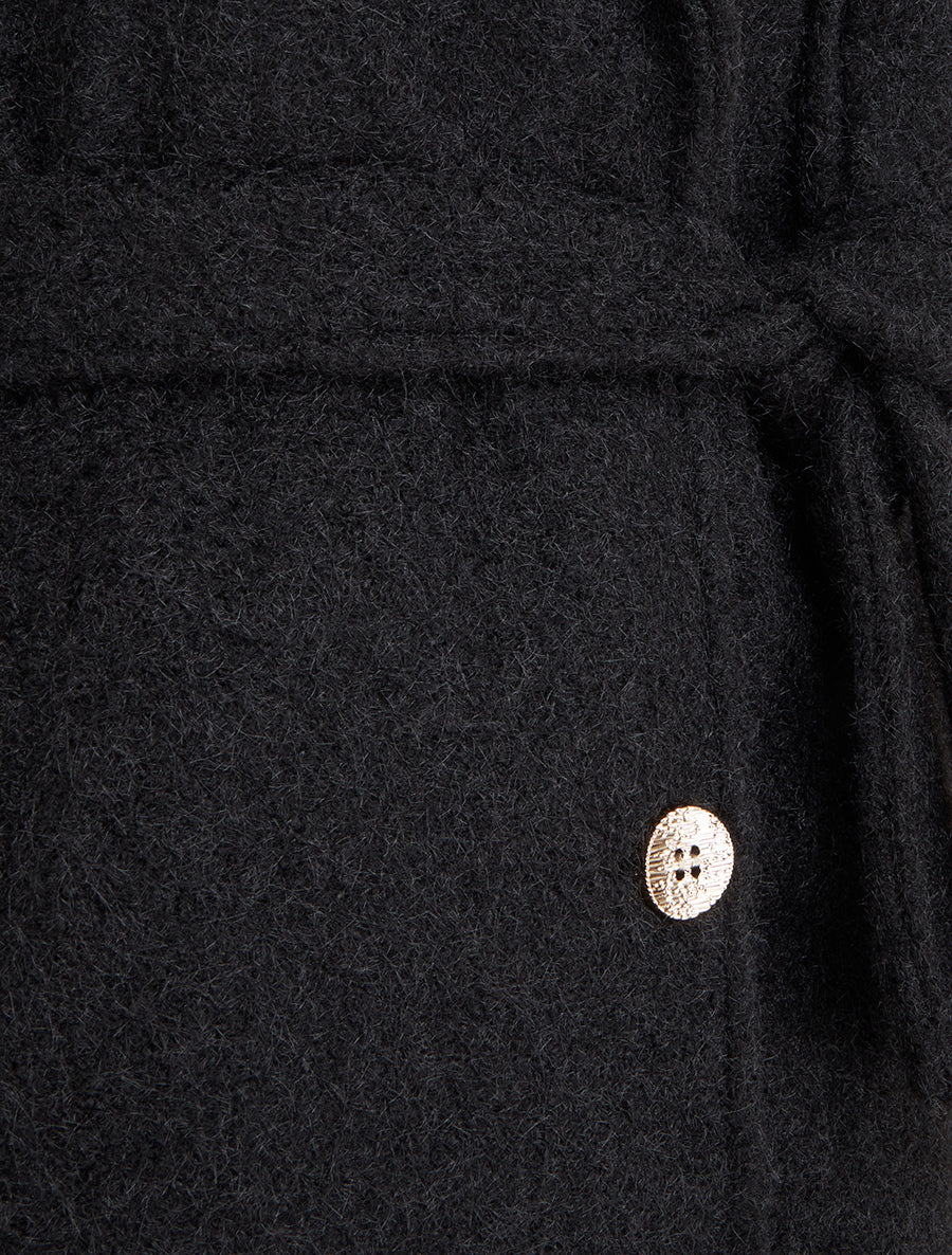 Manteau uni duveteux à col cranté - Noir - 3