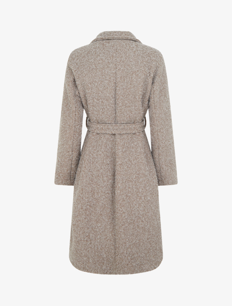 Manteau uni duveteux à col cranté - Taupe - 2