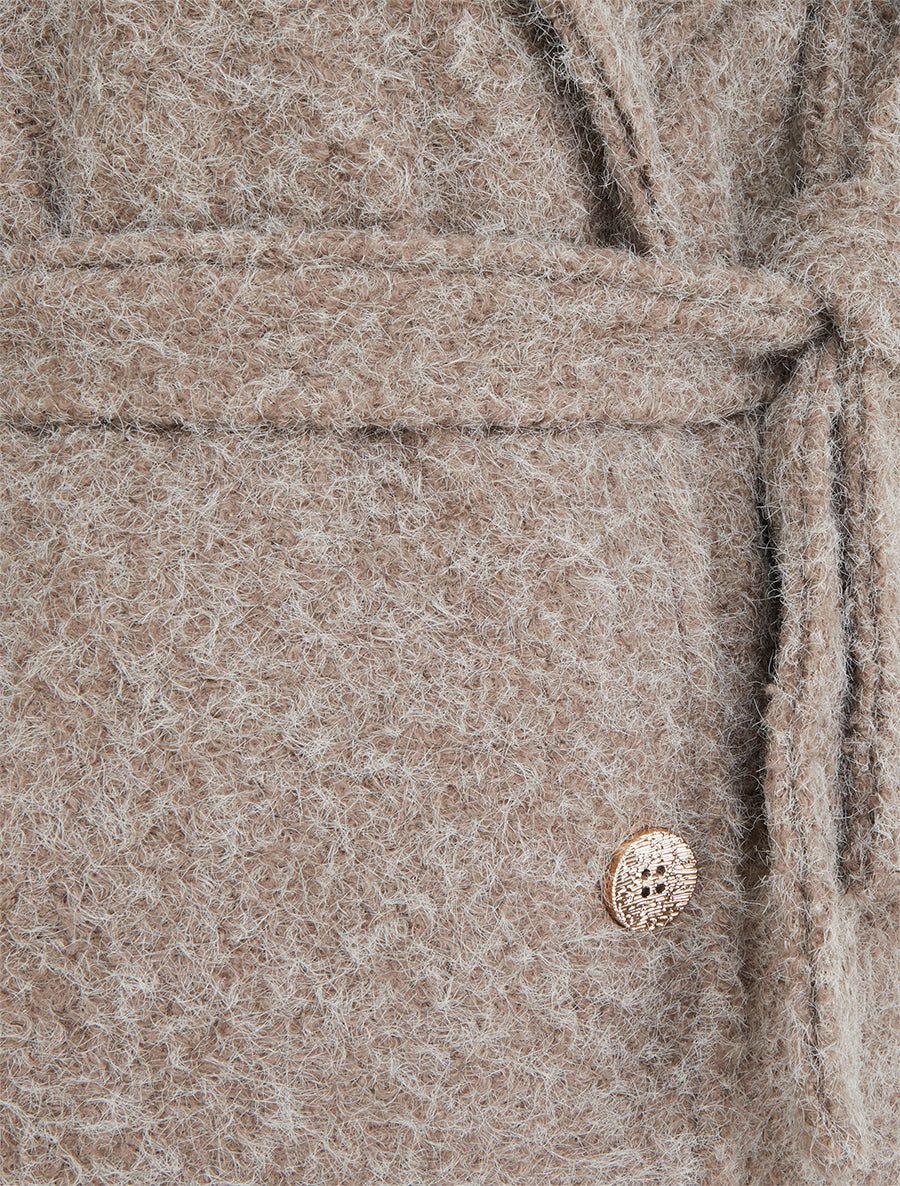 Manteau uni duveteux à col cranté - Taupe - 3