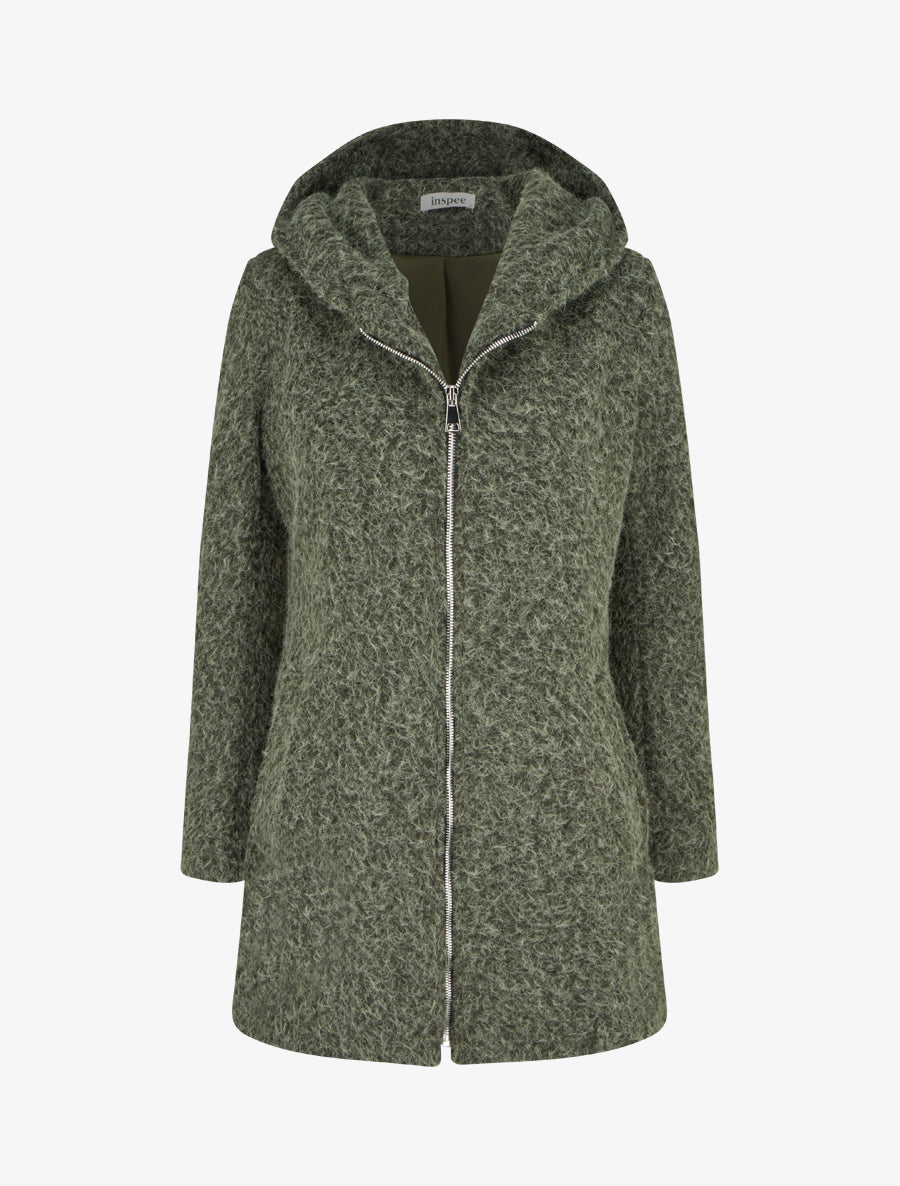 Manteau duveteux à capuche - Kaki - 1