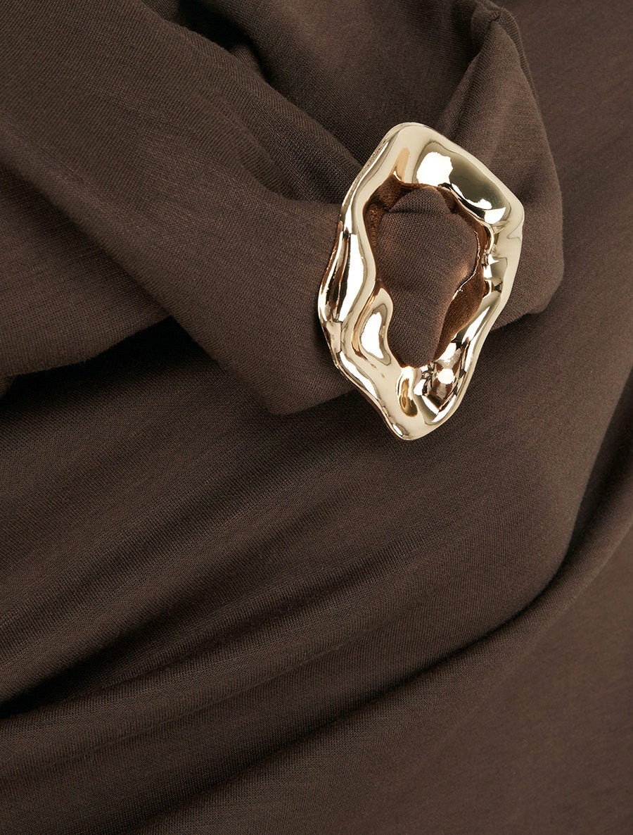 Robe fourreau à empiècement bijou - Marron - 3