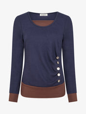 Pull bicolore à boutons décoratifs - Marine - 1