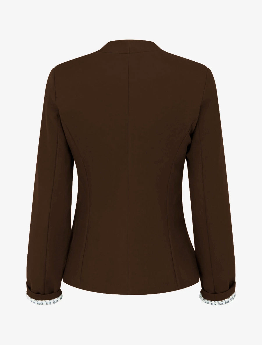Gerade geschnittener Blazer mit Schulterpolstern - Braun