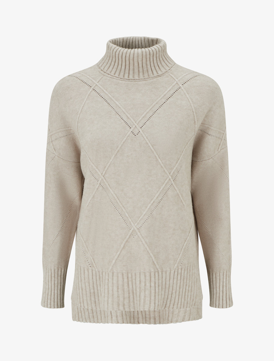 Pull uni à motif texturé géométrique - Taupe - 1