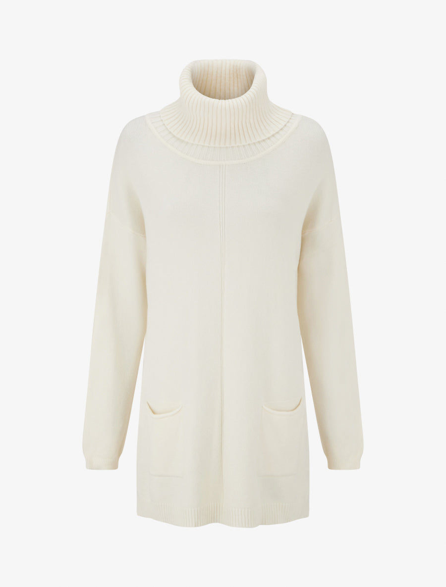Pull long uni à poches - Crème - 1