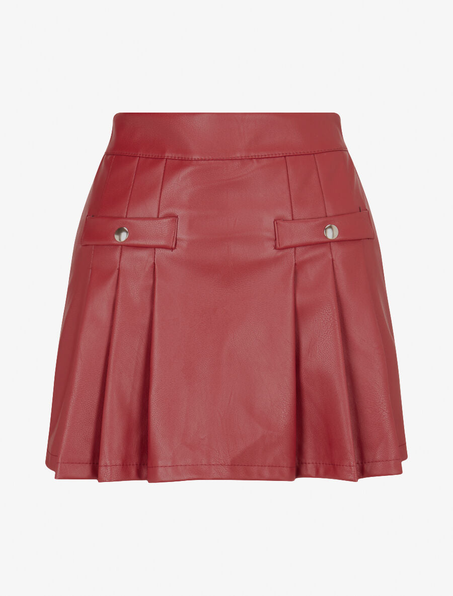 Jupe short plissée en simili - Bordeaux - 4