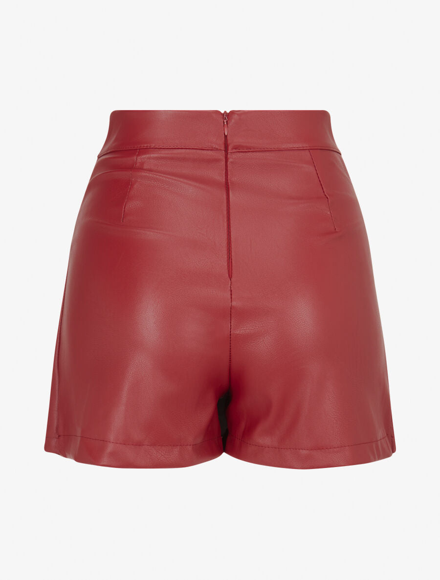 Jupe short plissée en simili - Bordeaux - 2