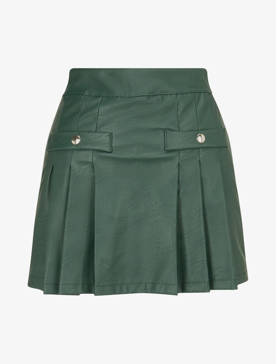 Jupe short plissée en simili - Vert - 1