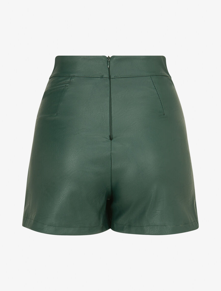 Jupe short plissée en simili - Vert - 2