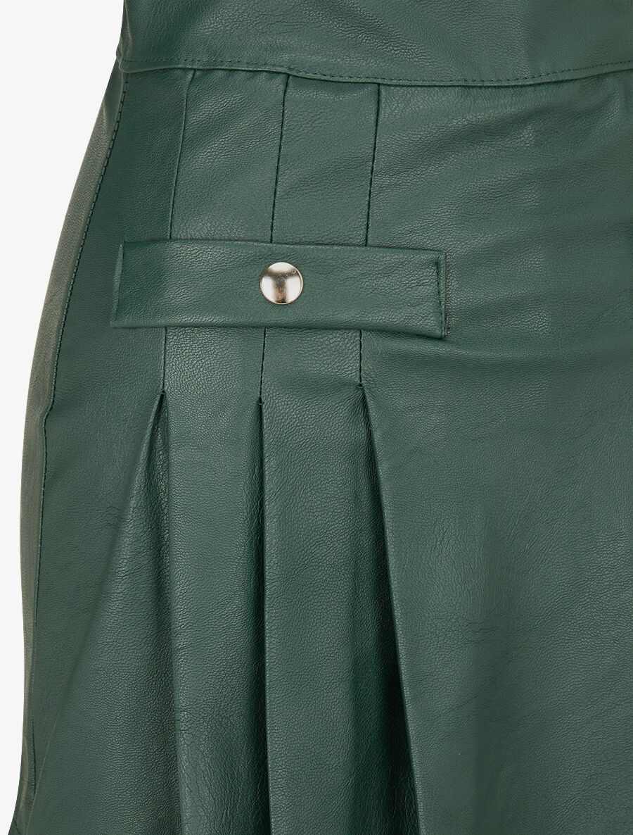 Jupe short plissée en simili - Vert - 3