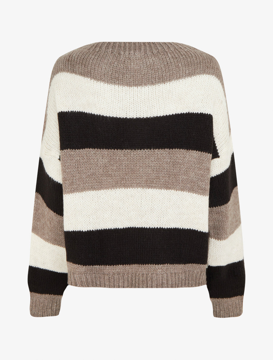 Pull rayé droit à col rond - Taupe - 2