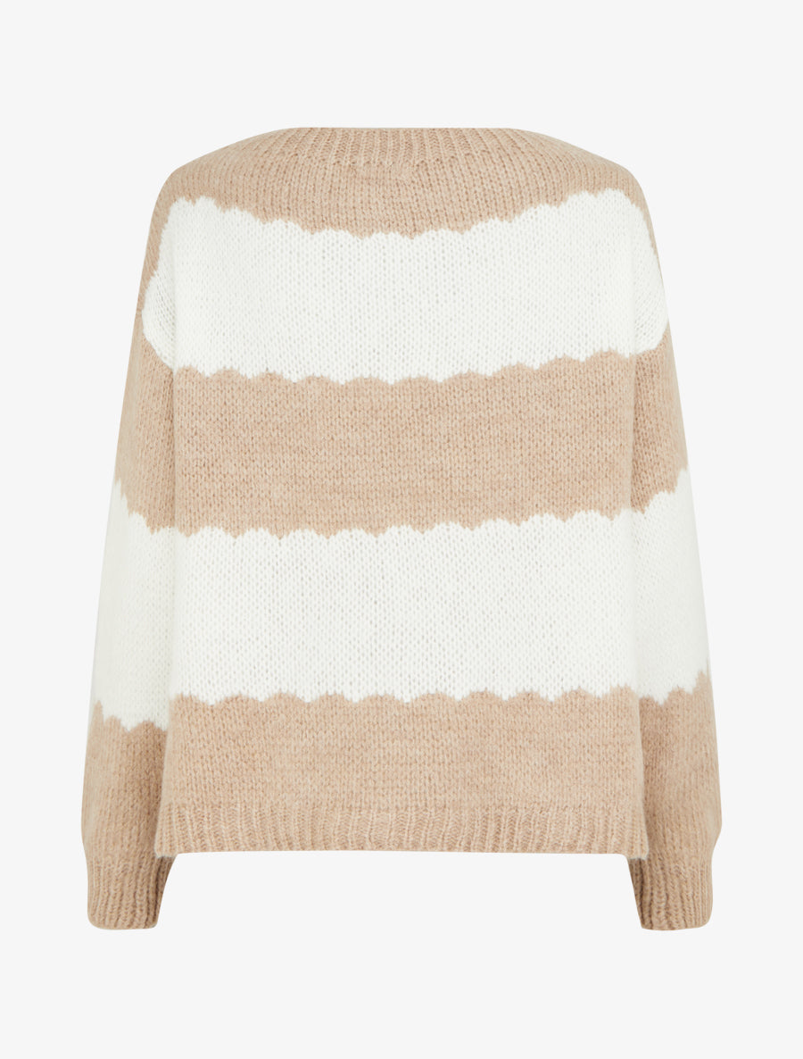 Pull en maille à rayures bicolore - Beige - 2