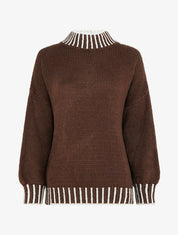 Pull en maille à col montant - Marron - 1