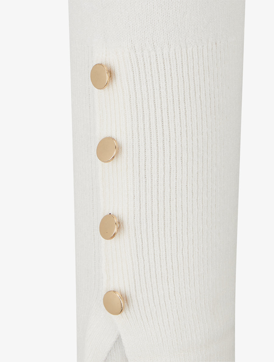 Pull fin à col roulé et boutons décoratifs - Crème - 3