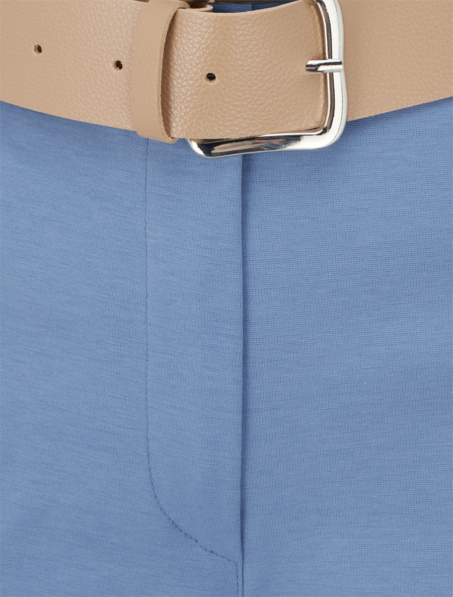 Short ceinturé à revers - Bleu - 3