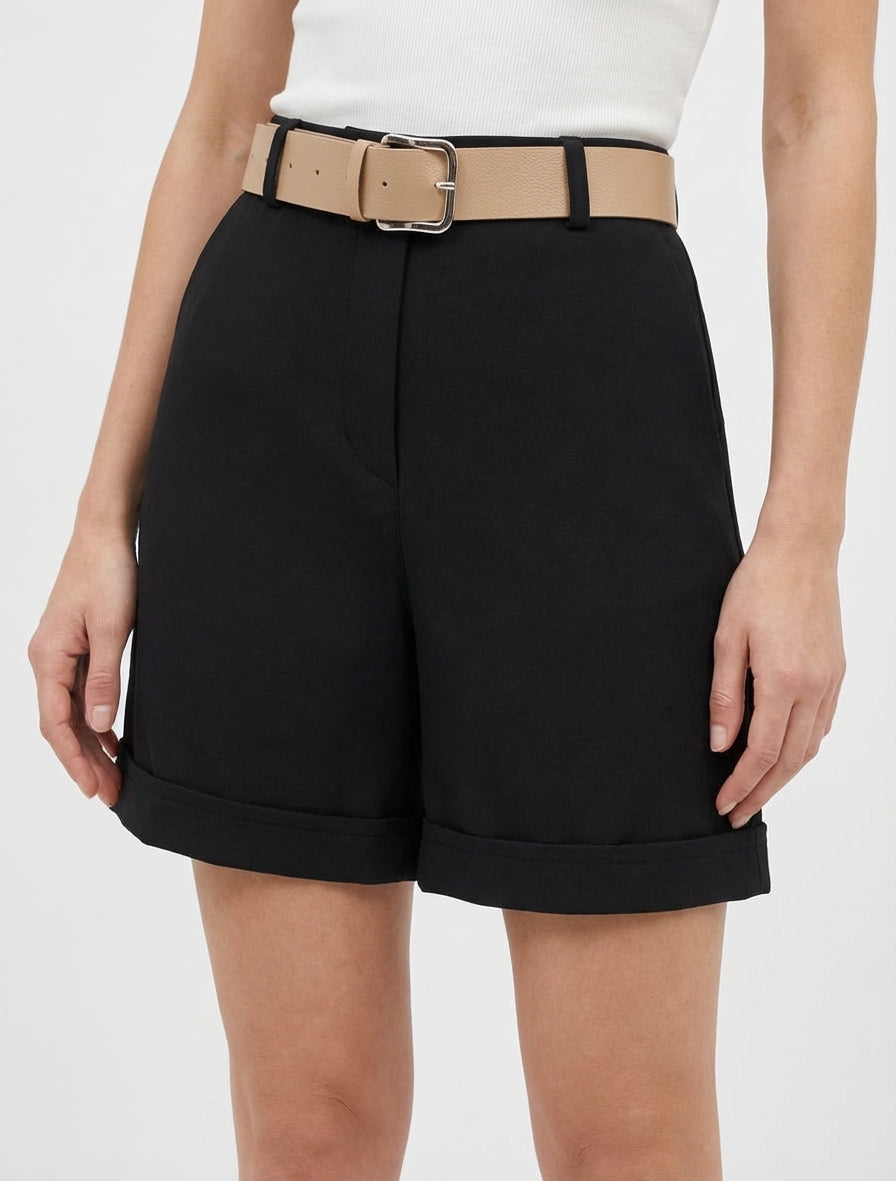 Gürtelshort mit Umschlag - Schwarz