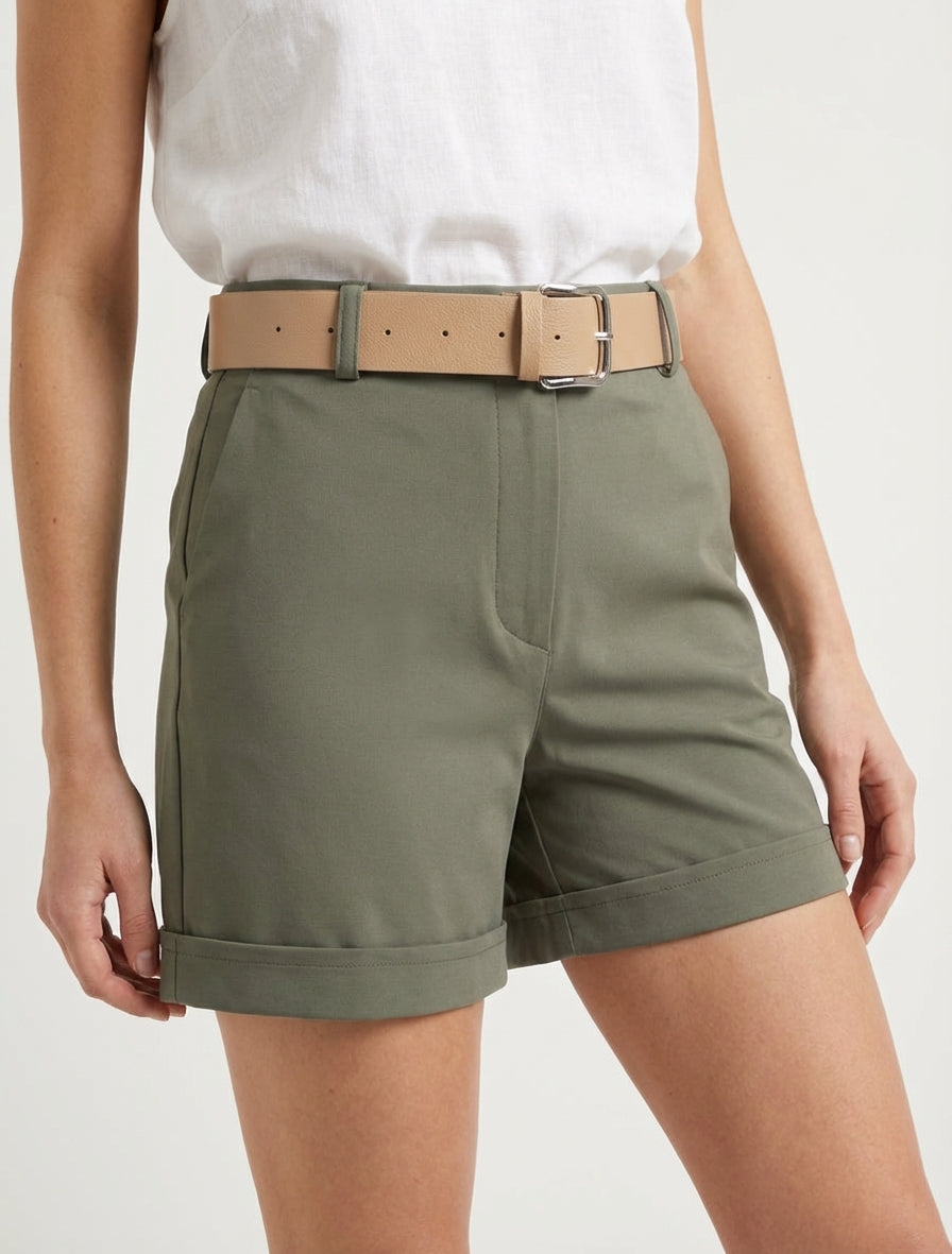 Gürtelshort mit Umschlag - Kaki