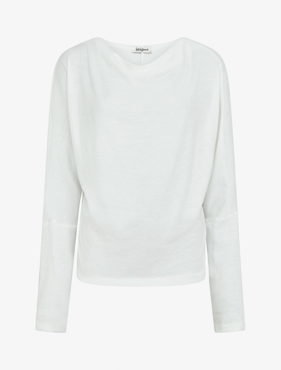 Pull fin uni à col bénitier - Blanc - 1