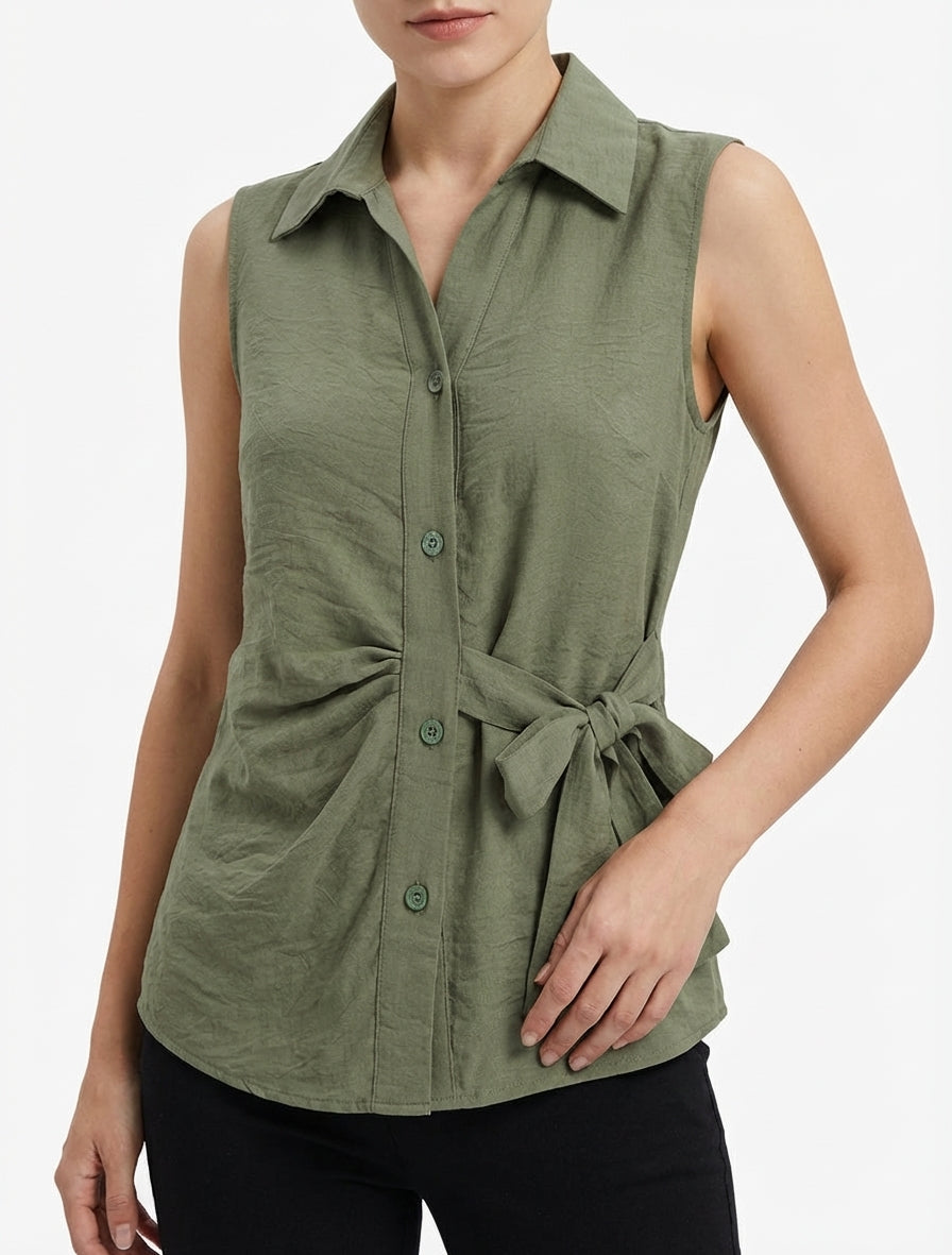 Ärmellose Bluse mit Drapierungseffekt - Kaki