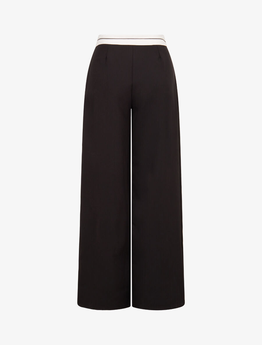 Pantalon wide leg à taille contrastante - Noir - 2