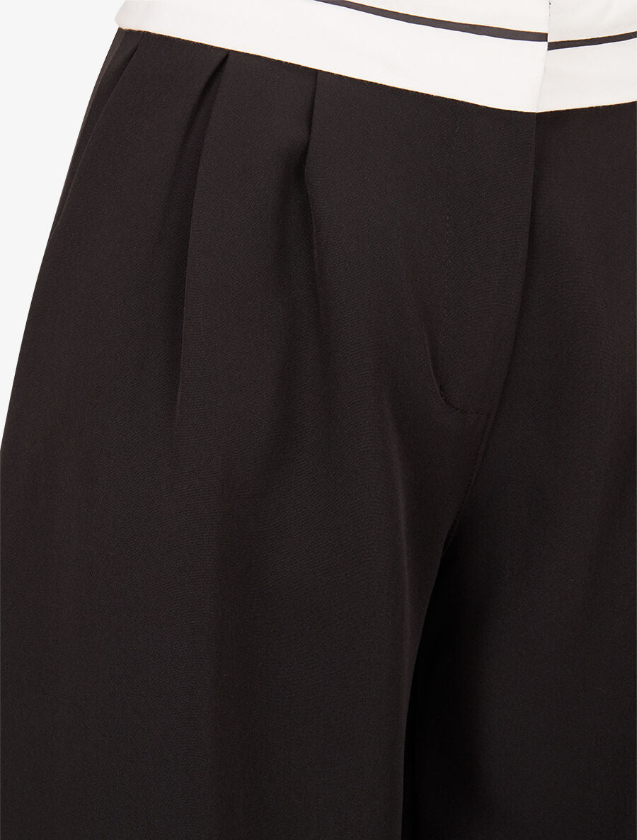Pantalon wide leg à taille contrastante - Noir - 3