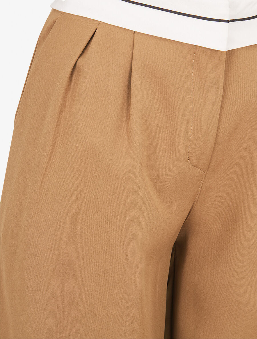Pantalon wide leg à taille contrastante - Camel - 3