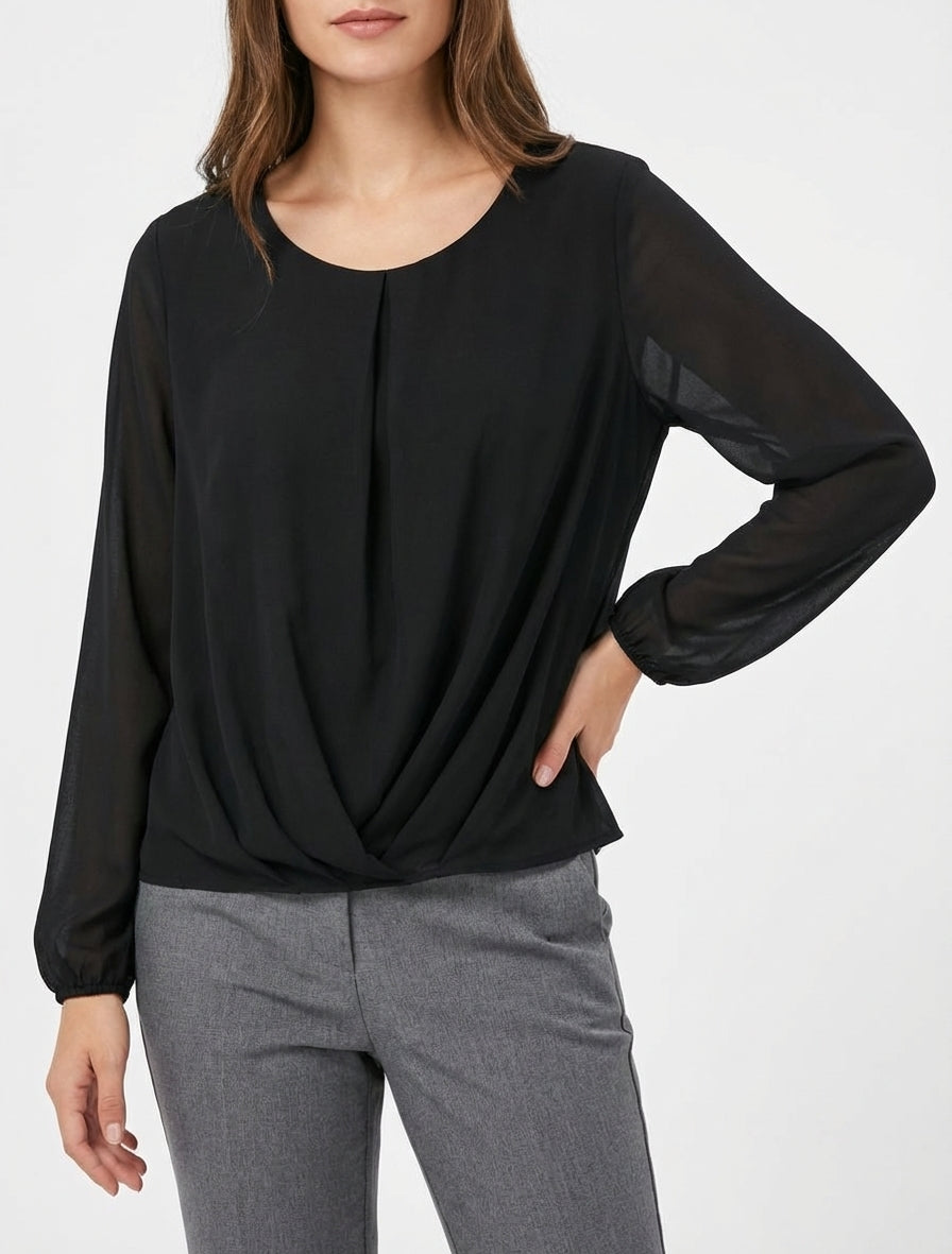Bluse aus Voile mit Drapierungseffekt - Schwarz