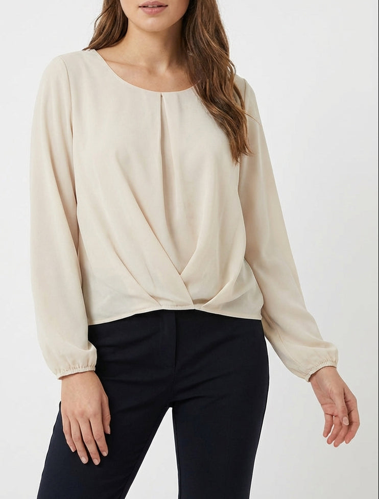 Bluse aus Voile mit Drapierungseffekt - Beige