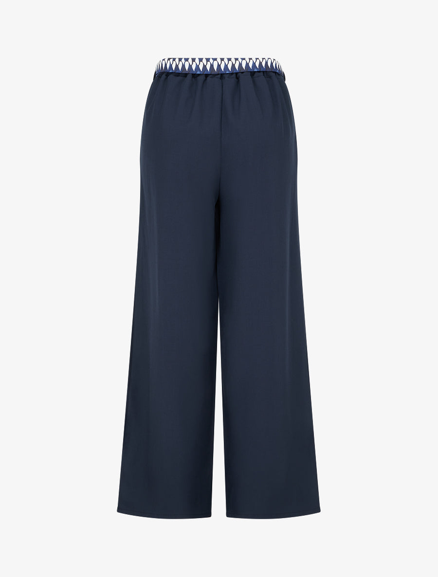 Pantalon ample uni et ceinturé - Marine - 2