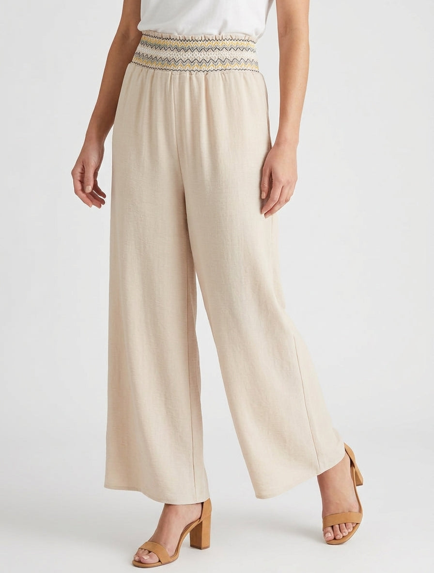 Gerade Hose mit elastischem, hohem Bund - Beige