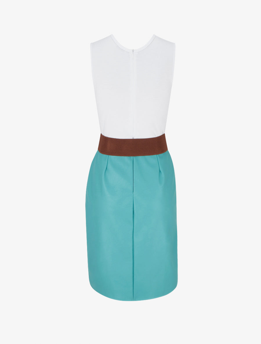 Robe bimatière à col V - Turquoise - 2