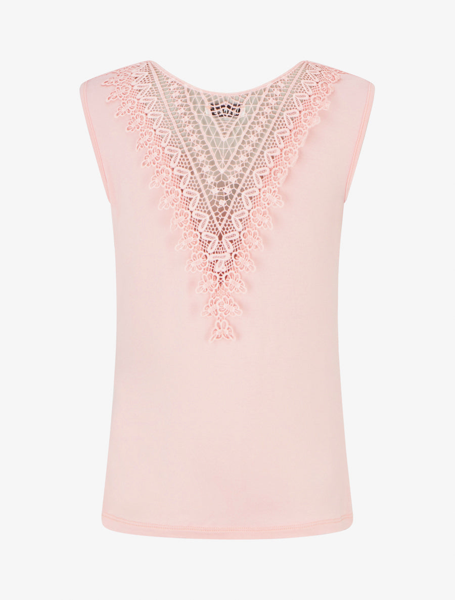 Top uni sans manches à broderie au dos - Rose - 2